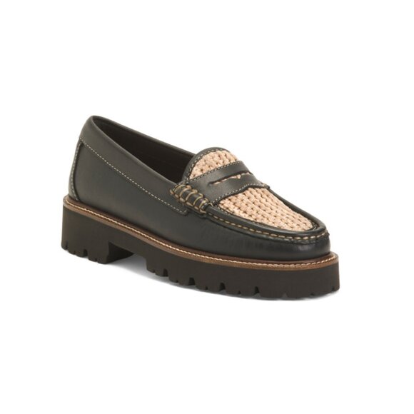 GH BASS Black/natural Leather Whitney Super Lug Loafers - Picture 1 of 2